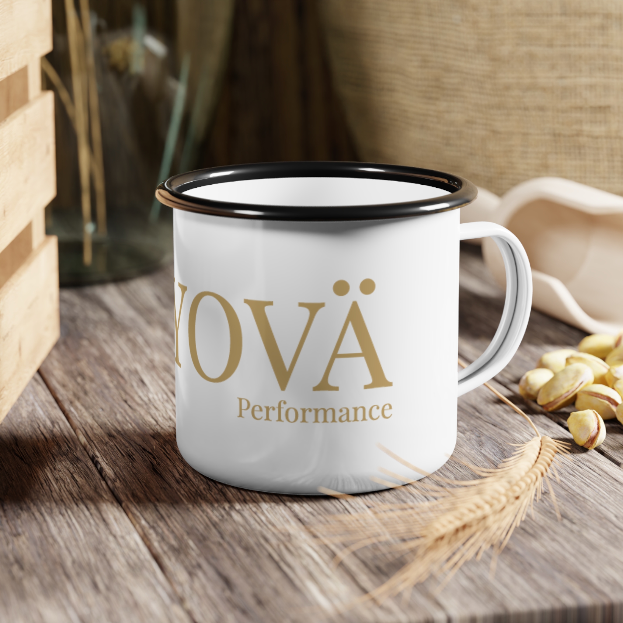 Mug de camping émaillé — Tasse de voyage avec logo MYOVÄ Performance