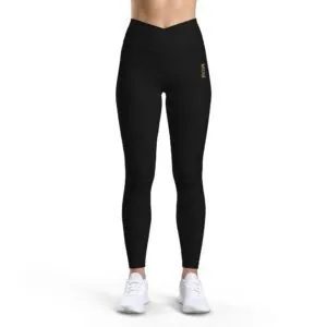 (POWER) Leggings de luxe pour femmes — Leggings de yoga noirs taille haute avec imprimé doré « MYOVÄ » sur le côté