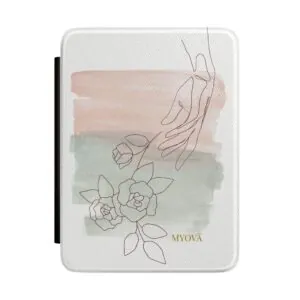 Étui Kindle à motif floral 7'' — Roses aquarelle pastel et inscription « MYOVÄ »