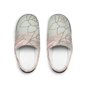 Pantoufles d'intérieur pour femmes à motifs floraux pastel – Pantoufles confortables à motif de lignes de jardin