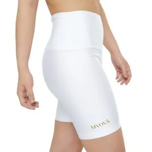 (BOOTYLIFT) Short de cyclisme blanc performant pour femme avec inscription dorée « MYOVÄ »
