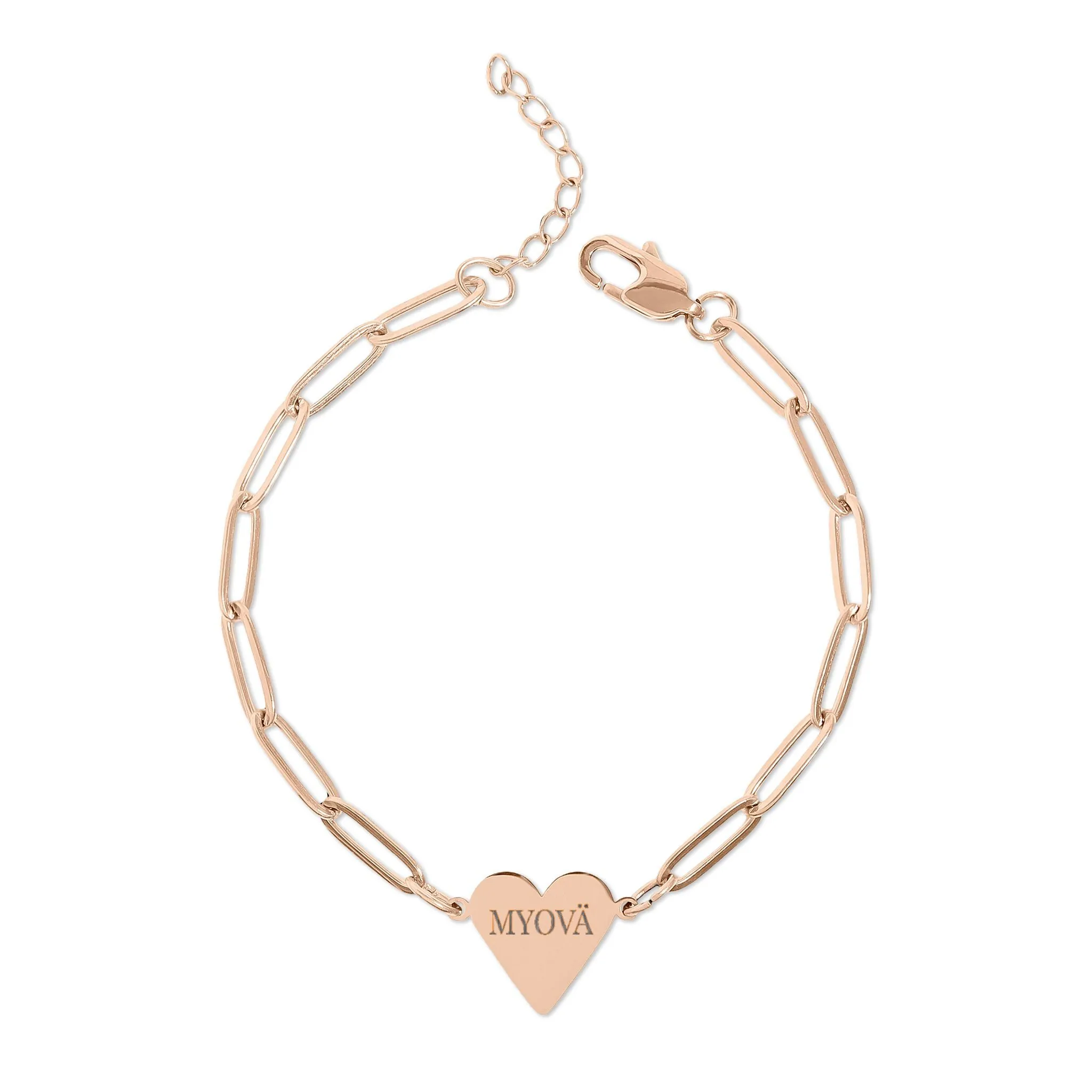 (HEART) Bracelet cœur trombone à graver — Breloque cœur personnalisée en or rose