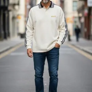 (SERIOUS)  Sweat-shirt à col à revers rayé contrasté