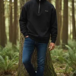 (HOTSWEAT)Sweat-shirt à col zippé et épaules tombantes