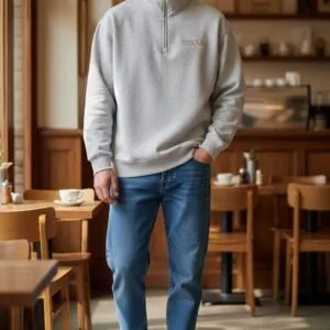 (ZIPME) Sweat-shirt à col zippé et épaules tombantes