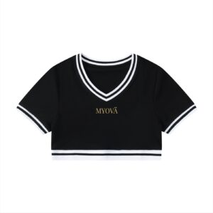 Women's Color Block V-Neck Crop T-Shirt