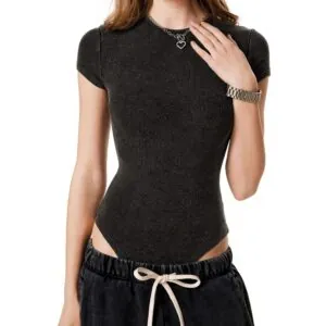 (SCULPFIT) Body à col rond délavé aux minéraux pour femme