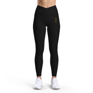 Leggings de luxe pour femmes — Leggings de yoga noirs taille haute avec imprimé doré « MYOVÄ » sur le côté